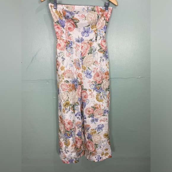 Zimmermann Bowie Strapless Floral‎ Print Linen Jumpsuit Sz 4?? - Picture 2 of 15